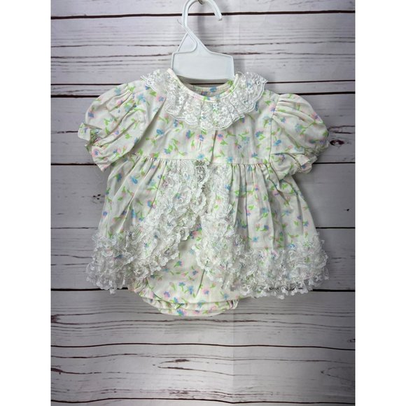 Cutest Ones Vintage Size 12 Months White Floral Print Infant Girls 2 Piece Dress - Picture 2 of 10
